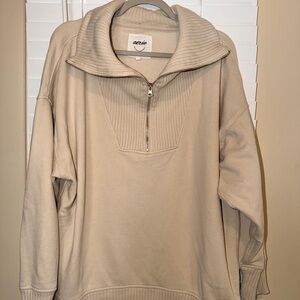 Aerie Cream Ribbed Quarter-Zip Pullover